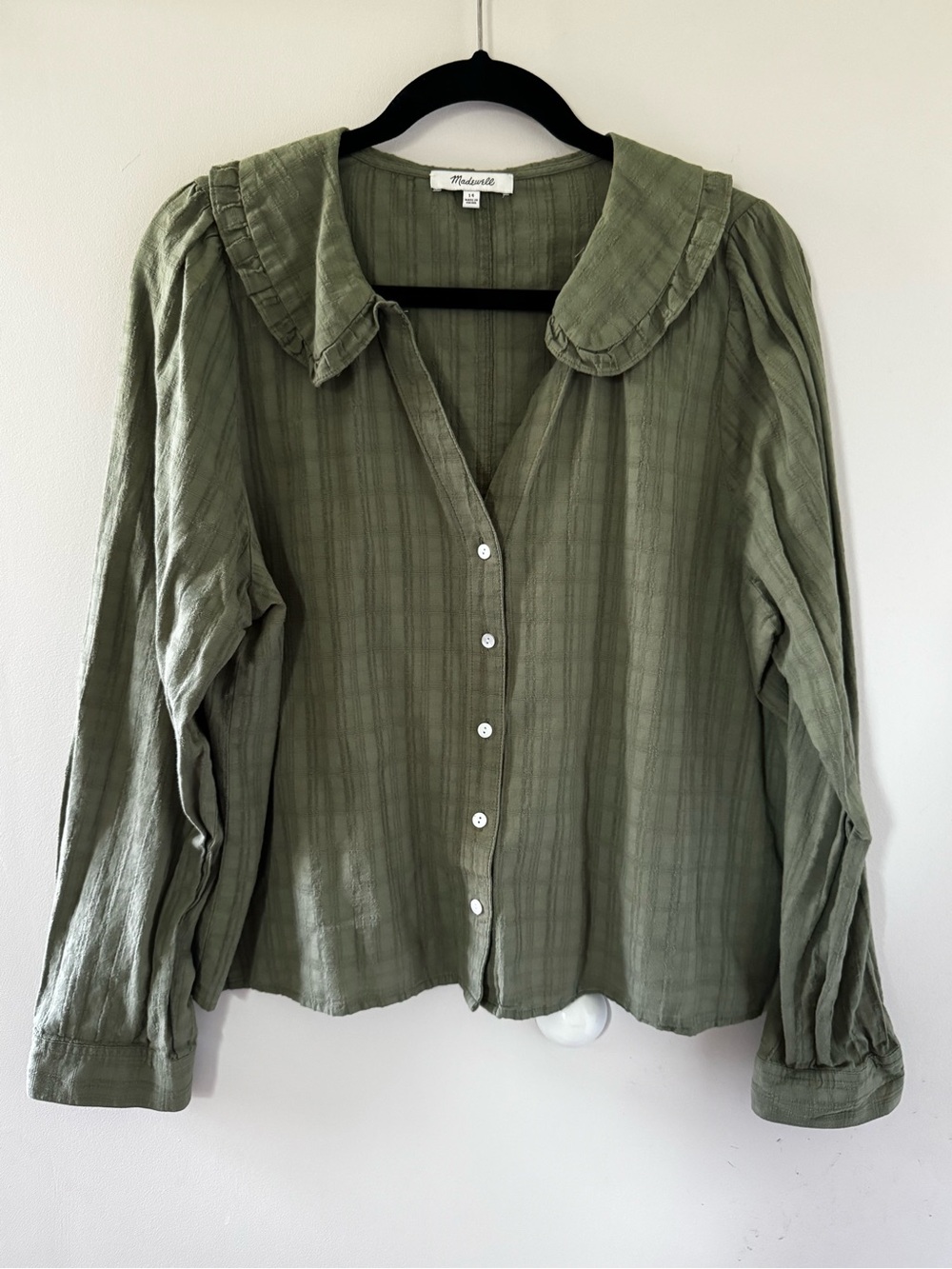 Madewell Olive Green Button-Front Peasant Blouse